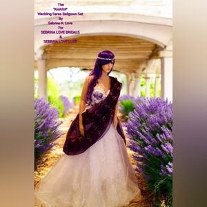 AMARA White, Gold & Purple Lehenga Saree Wedding Ballgown